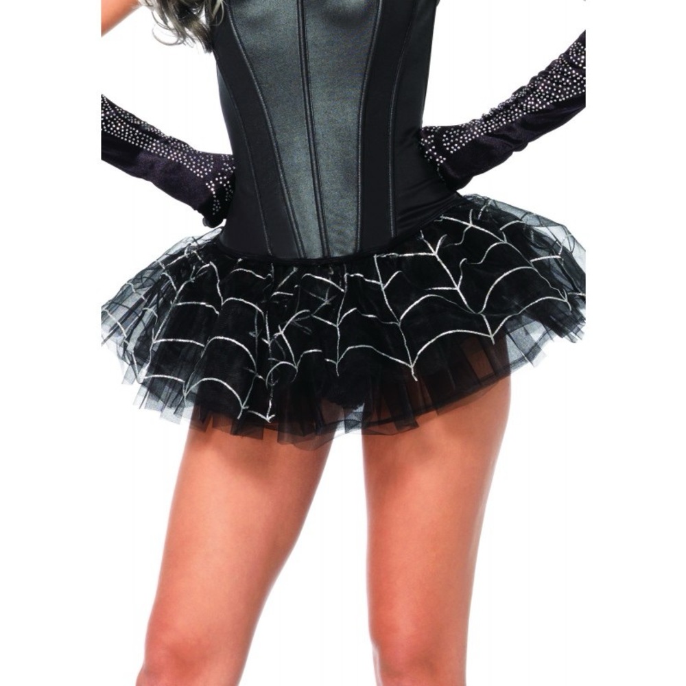 Leg Avenue Chic Black Glitter Spiderweb Tutu Halloween Costume Cosplay NWT